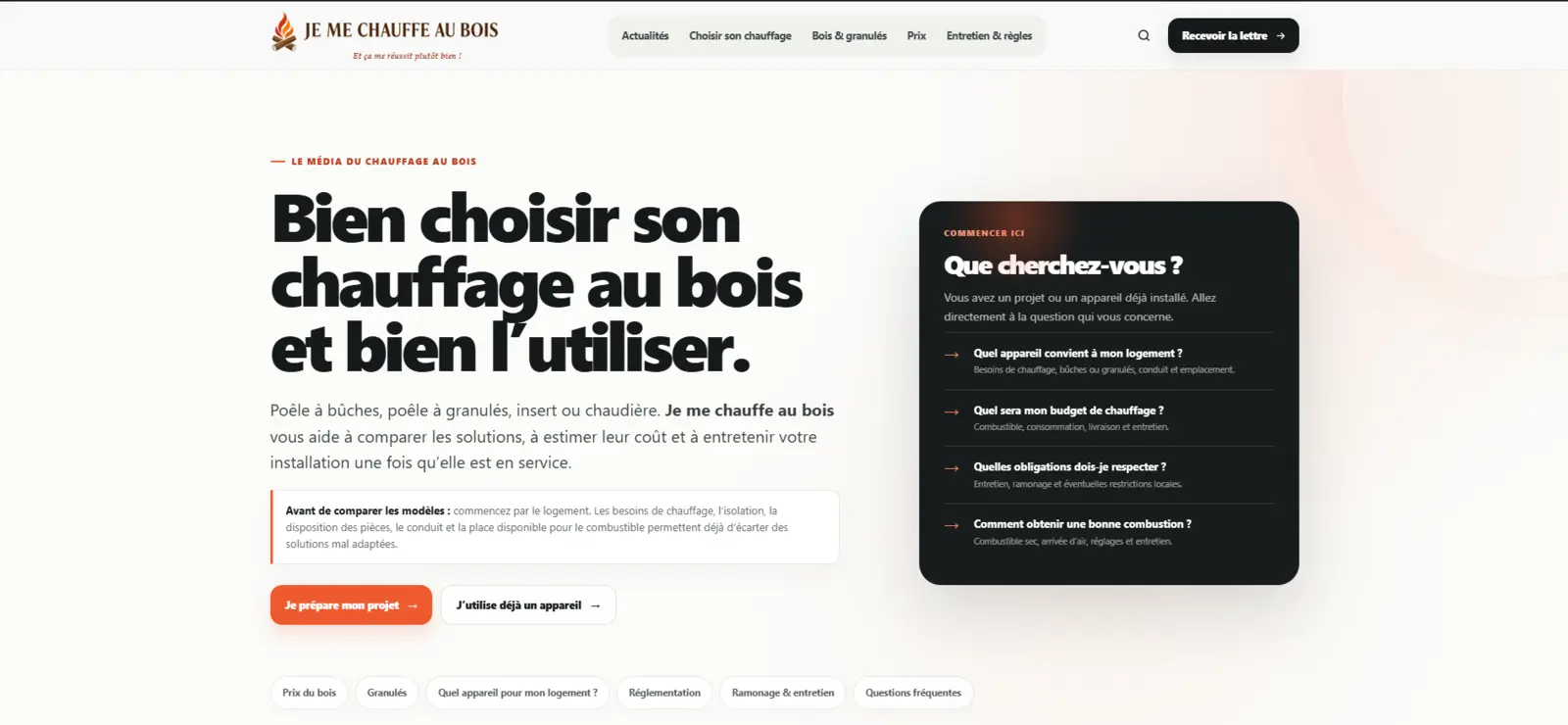 Page d’accueil de Je me chauffe au bois